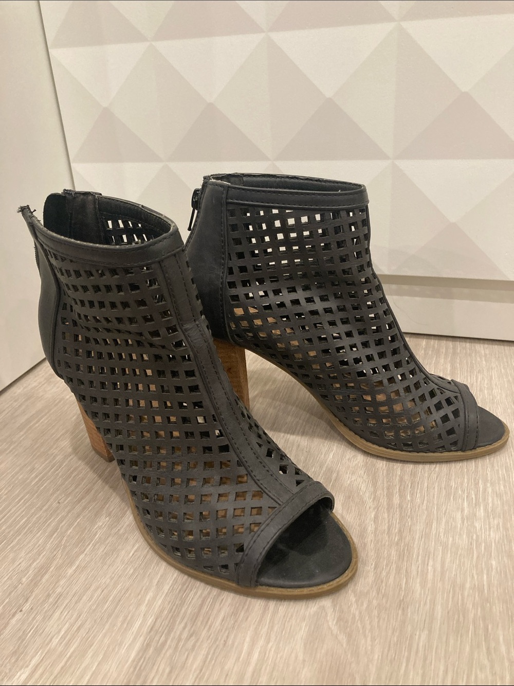 Report Black Cutout Peep-Toe Heel Sandal Booties